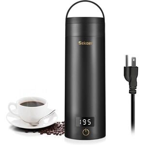 Sekaoer Portable Electric Kettle Travel Mini Water Heater 380ml Black 120V